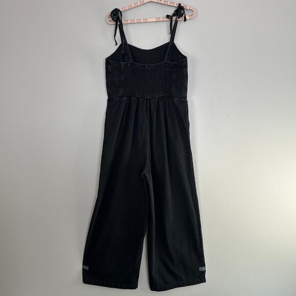 Old Navy 100 Cotton Smocked Back Wide Leg Ankle Jumpsuit Large Black EUC Boho - Picture 3 of 13